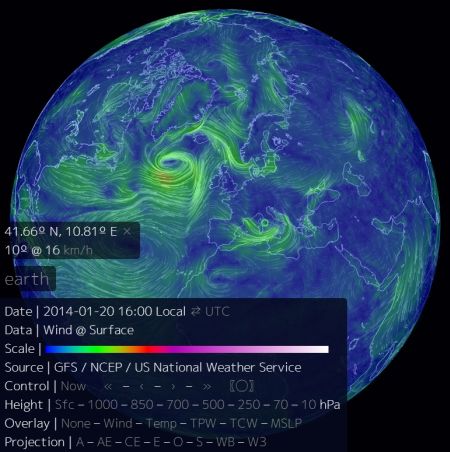 Earth Wind Map: Previsioni Meteo Globali interattive in 3D